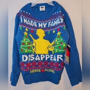 🆕 Blue Home Alone Ugly Christmas Patterned Holiday Sweater Kids Size 4 5 🎄